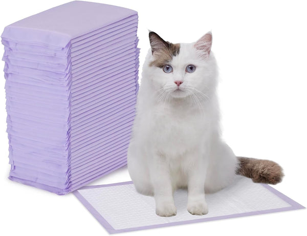 Cat Litter Pee Pads, Odor Control with Fresh Scent, Super Absorbent, Disposable, Universal Fit Litter Box, Purple and White, 40 Count