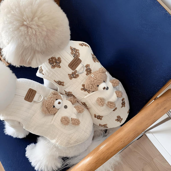 Cute Pet Apparel Plush Bear Pattern Cartoon Dog Clothes All Season Sleeveless Puppy Kitten Pullover Soft Skin-Friendly (White2, S (2.2-4.4Lbs))