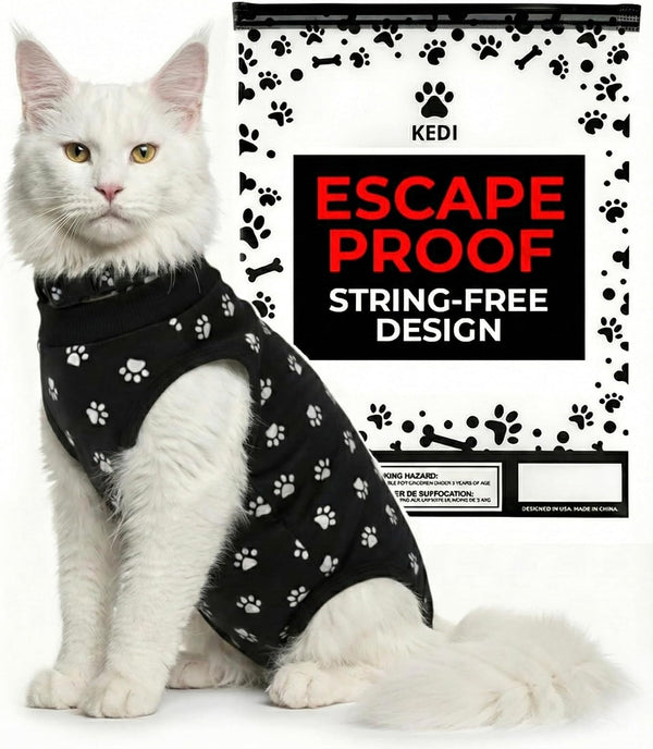 Cat Recovery Suit Female after Spay, Onesie Cone Alternative, Black Large