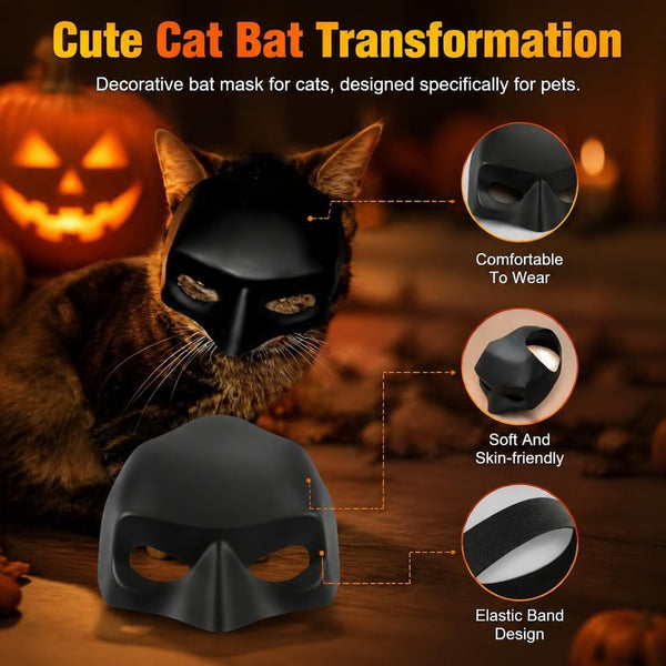 Cat Bat Mask, Funny Cat Helmet & Cat Hat Cosplay Costume, Adjustable Pet Mask for Halloween, Party, Photo Props, Lightweight Comfortable Cat Costume Accessories for Cats & Small Pets(Black