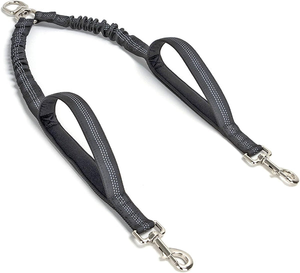 Dual Dog Leash Coupler, Double Control Padded Handles for 2 Dogs, Heavy Duty No Tangle Reflective Splitter Dog Leash Extension, for Medium Large Dogs Walking- Black