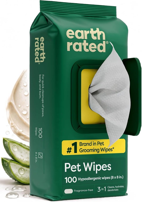 Dog Wipes for Paws & Butt, Deodorizing, Unscented, 100Ct