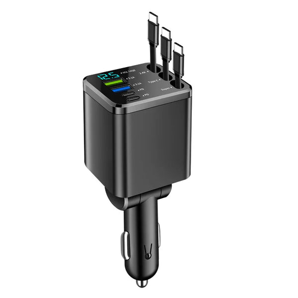 140W 7In1 Fast Car Charger Adapter with Retractable Type-C Cables,Led Display,Ambient Light Multi-Port Usb Charging 180 JJ2234
