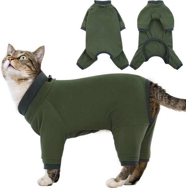Sticky Cat Clothes Stretchy, Onesie Pajamas for Cats Only,Green M
