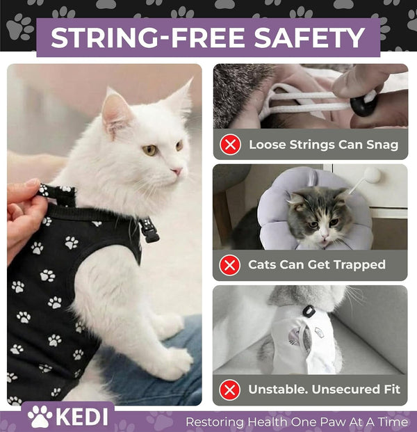 Cat Recovery Suit Female after Spay, Onesie Cone Alternative, Black Large