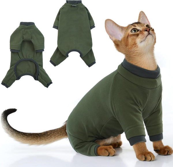 Sticky Hair Cat Clothes, Prevent Hair Loss Cat Pajamas, Soft Cat Sweaters for Cats Only, Cat Hair Sticky Onesie, Cat Recovery Suit after Surgery, Green, L