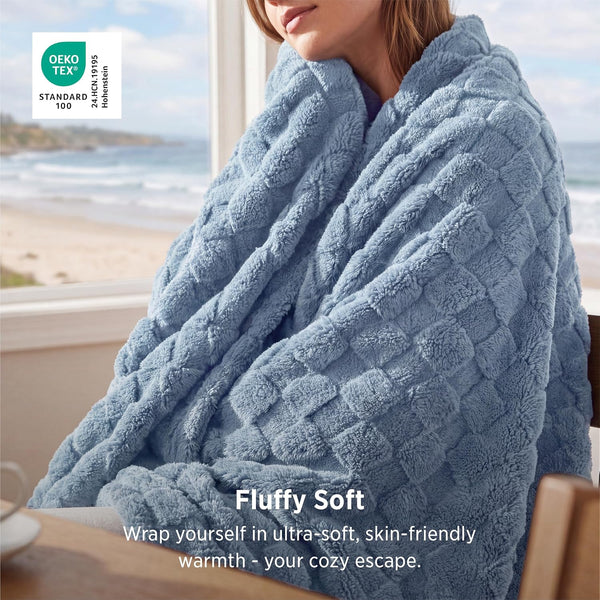 Bedsure Blue Checkered Fleece Throw Blanket for Home Decor Gifts,50"×60"