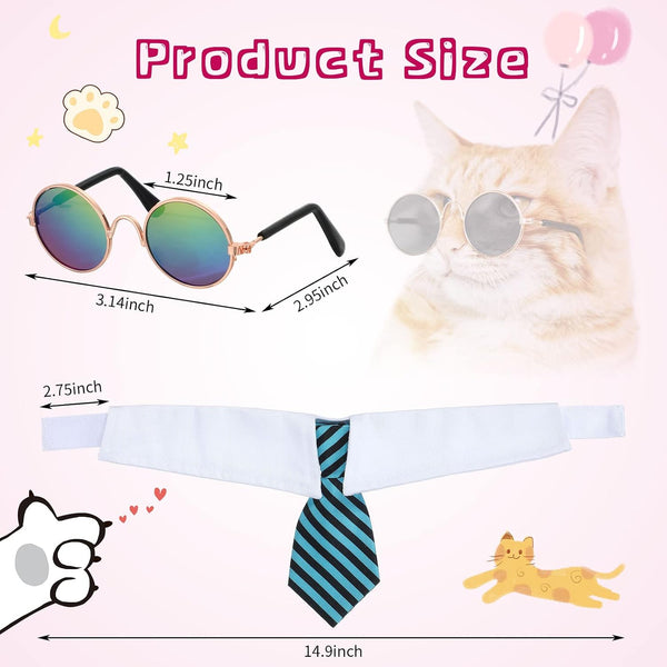 8 Pcs Dog Tie & Glasses Set for Small Dogs Cats, Classic Colors