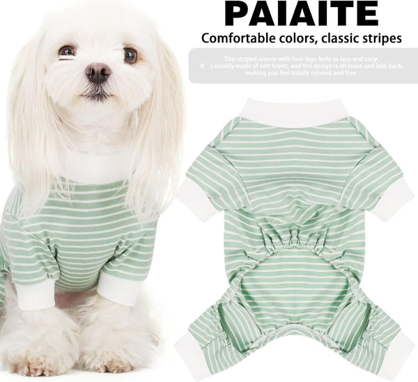 Blue Striped Dog Pajamas: 4-Legged Cotton Stretchable Jumpsuit Pjs - Lightweight Cozy Puppy Onesie Clothes, Comfortable Pet Sleepwear for Hair Shedding Coverage M