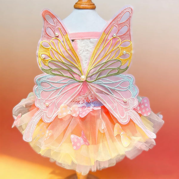 Cute Rainbow Butterfly Dog Dress Cat Princess Dress Pet Wedding Dresses, S