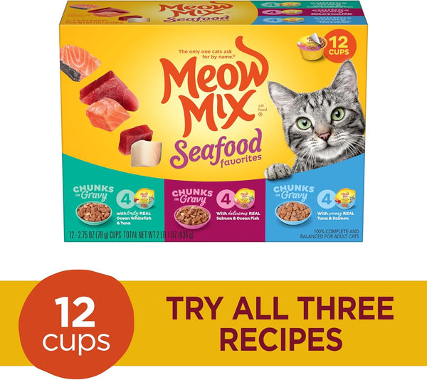 Seafood Favorites, Wet Food Variety Pack, 12 Cups