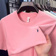 100% Cotton Men'S Short Sleeve T-Shirt Fashion Brand Paul Pony Embroidery Summer New High-End Comfortable Casual round Neck Top