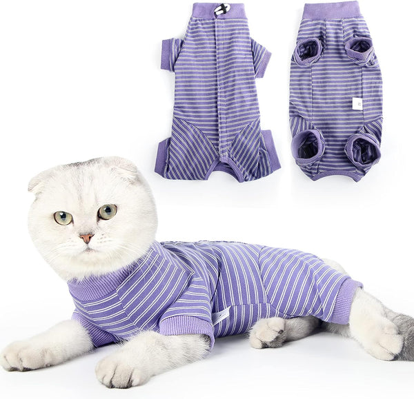 Cat Surgical Recovery Suit Professional for Male Female Dog Abdominal Wounds Cone E-Collar Alternative Anti-Licking Pet Surgical Recovery Pajama Suit Soft Fabric Onesie for Cats