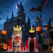 Cat Halloween Costumes, Pet Cat King Costume King Red Cloak Golden Crown Set Halloween King Prince Costumes for Cats Kitty Small Dogs