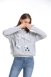 Unisex Hoodies Pet Holder Cat Dog Kangaroo Pouch Carries Pullover with Cat Printing Sweatshirt (Light Grey, M)
