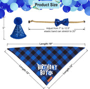Blue Cat Birthday Hat, Plaid Birthday Boy Bandana Set