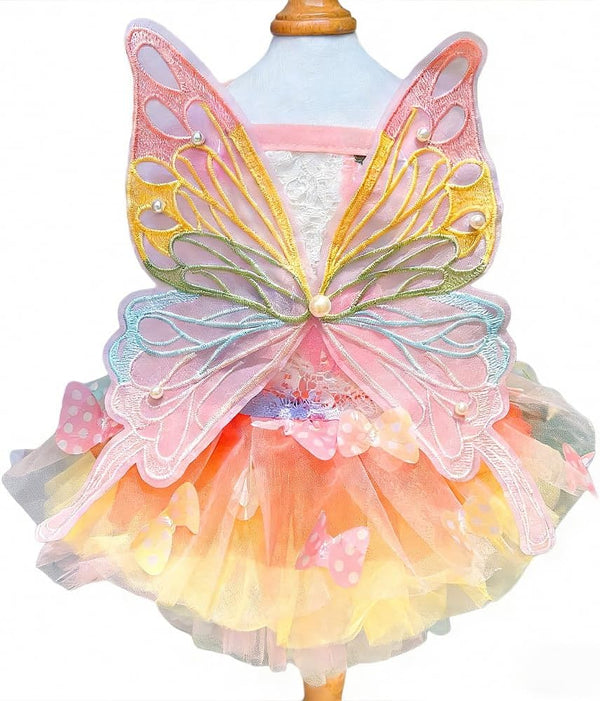 Cute Rainbow Butterfly Dog Dress Cat Princess Dress Pet Wedding Dresses, S