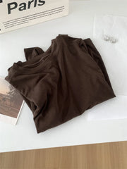 Silk Wool Splice Long Sleeve T-Shirt Women Spring Summer Thin Soft Waxy Fit Solid Color Backing Top