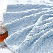 Light Blue Cable Knit Throw Blanket, 50 X 60 Inch, Waved Design