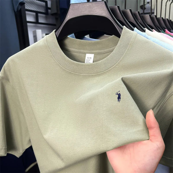 100% Cotton Men'S Short Sleeve T-Shirt Fashion Brand Paul Pony Embroidery Summer New High-End Comfortable Casual round Neck Top