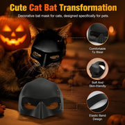 Cat Bat Mask, Funny Cat Helmet & Cat Hat Cosplay Costume, Adjustable Pet Mask for Halloween, Party, Photo Props, Lightweight Comfortable Cat Costume Accessories for Cats & Small Pets（Black