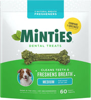 Dental Chews for Dogs, 60 Count, Vet-Recommended Mint-Flavored Dental Dog Treats for Medium Dogs, Bones Clean Teeth, Fight Bad Breath, and Removes Plaque and Tartar