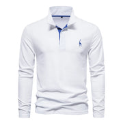 2023 New Men'S Deer Embroidery Polo Shirts Solid Color Long Sleeve Social Business Male