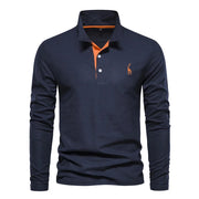 2023 New Men'S Deer Embroidery Polo Shirts Solid Color Long Sleeve Social Business Male