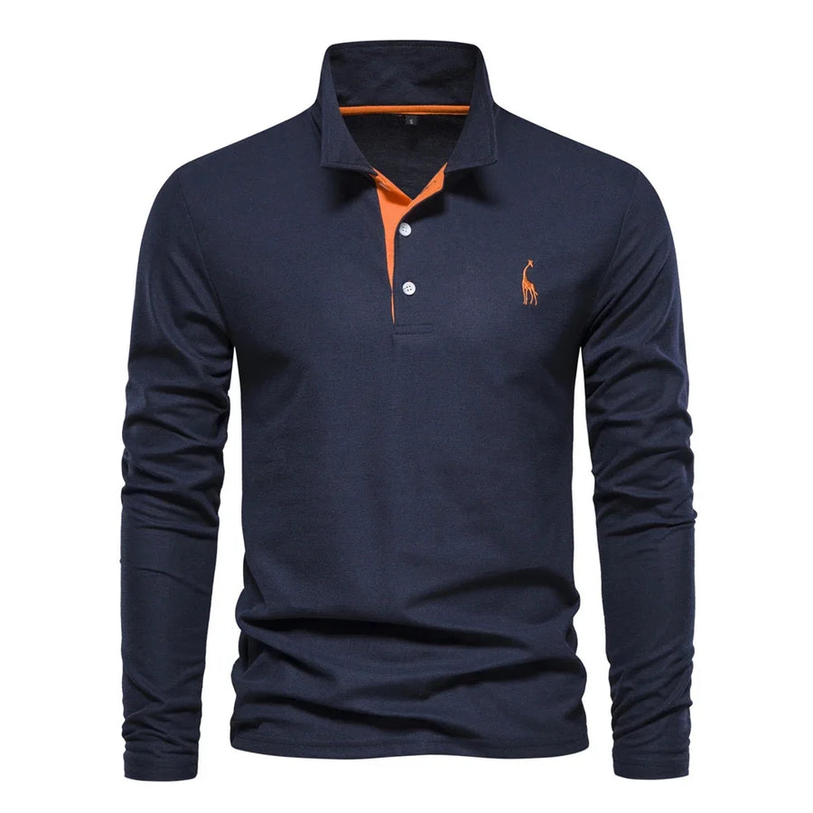 2023 New Men'S Deer Embroidery Polo Shirts Solid Color Long Sleeve Social Business Male