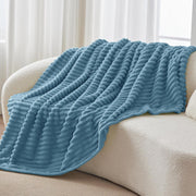 Ribbed Blue Throw Blanket for Couch, 50"X60"