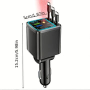 140W 7In1 Fast Car Charger Adapter with Retractable Type-C Cables,Led Display,Ambient Light Multi-Port Usb Charging 180 JJ2234