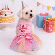 Rainbow Dog Birthday Outfit for Small Dogs Girl Sparkly Dog Birthday Dress Tulle with Big Bowknot Puppy Clothes Pink Fireworks Little Princess Pet Dress (M)
