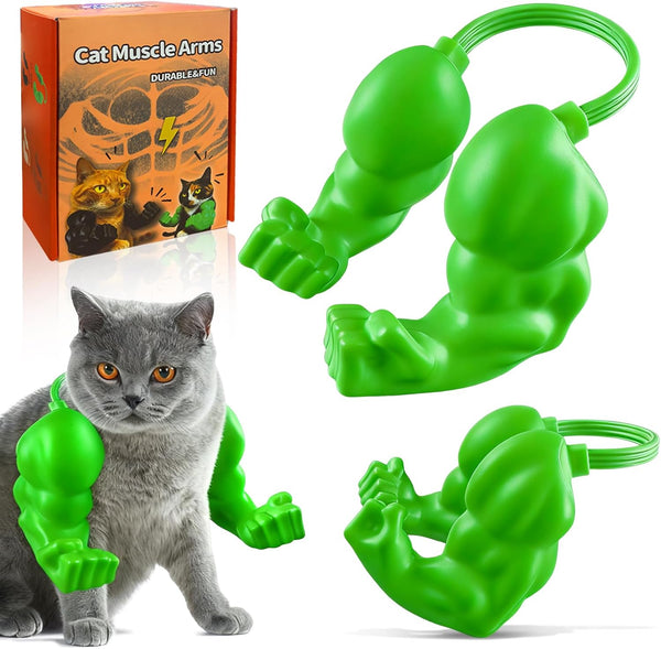 Cat Toys Muscle Arms, Funny Printed Cat'S Neck Arm with Muscle, Cats Costume Accessory for Pet Dress-Up, Cosplay, Christmas Parties & Photos (Green)