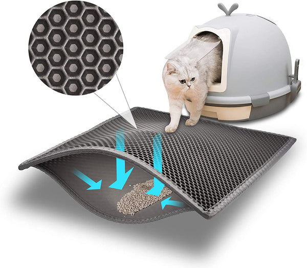 Cat Litter Mat, Double-Layer Waterproof Litter Trap, 24" X 15" Gray