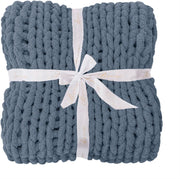 Chunky Knit Throw Blanket for Couch, 40X40 Inches, Cold Sea Blue