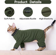 Sticky Hair Cat Clothes, Prevent Hair Loss Cat Pajamas, Soft Cat Sweaters for Cats Only, Cat Hair Sticky Onesie, Cat Recovery Suit after Surgery, Green, L
