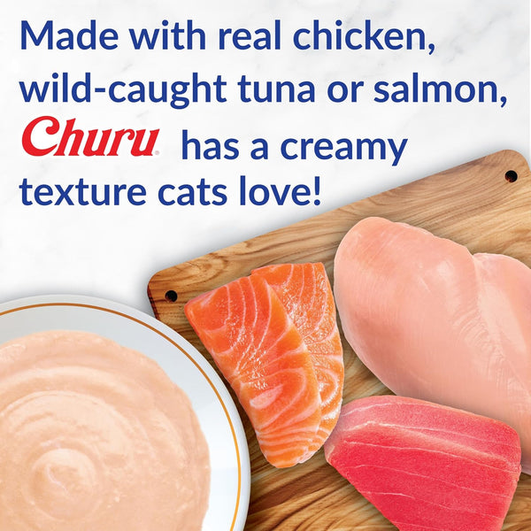 Churu Cat Treats, Lickable, Squeezable Creamy Purée Cat Treat with Green Tea Extract & Taurine, 0.5 Ounces Each Tube, 50 Tubes, Tuna & Chicken Variety