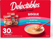 Lickable Treat Bisque Wet Cat Treat Variety Pack, Food Topper, Hydrating, Grain-Free, No Fillers, No By-Products, No Added Preservatives, 1.4Oz Pouch, 30Ct