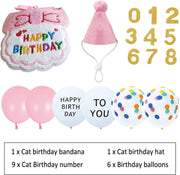 Reusable Cat Birthday Decorations Set - Adjustable Cat Birthday Hat & Bandana with Age Numbers | Kitty Celebration Kit for Memorable Milestones（Pink）