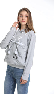 Unisex Hoodies Pet Holder Cat Dog Kangaroo Pouch Carries Pullover with Cat Printing Sweatshirt (Light Grey, M)