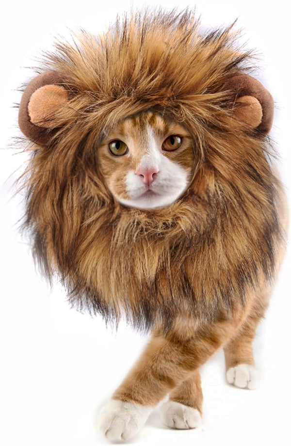 Lion Mane Wig for Cats and Dogs, Funny Pet Cat Costumes for Halloween Christmas, Furry Pet Clothing Accessories