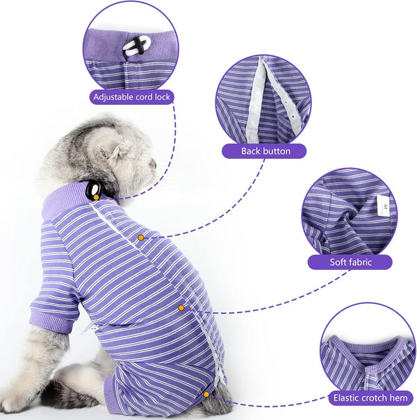 Cat Surgical Recovery Suit Professional for Male Female Dog Abdominal Wounds Cone E-Collar Alternative Anti-Licking Pet Surgical Recovery Pajama Suit Soft Fabric Onesie for Cats