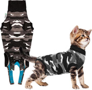 Recovery Suit for Cats | Spay and Neutering Cat Surgery Recovery Suit for Male or Female | Soft Fabric for Skin Conditions | 2XS | Neck to Tail 13.0” - 16.5” | Black Camouflage