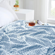 Light Blue Cable Knit Throw Blanket, 50 X 60 Inch, Waved Design