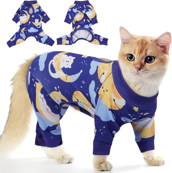 Cat Hair Sticky Shirt – Breathable & Lightweight, Reduces Shedding Fur Pajamas, Prevents Licking Wounds after Surgery, Cat Sweaters - Soft & Machine Washable, Blue, L