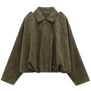 Women'S Bomber Jacket Lapel Long Sleeve Zipper Suede Jacket Women 2025 High Street Cropped Racing Jackets Coats Outerwears