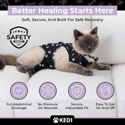 Cat Recovery Suit Female after Spay, Onesie Cone Alternative, Black Large