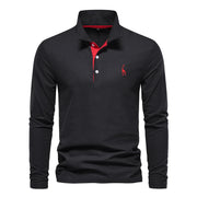 2023 New Men'S Deer Embroidery Polo Shirts Solid Color Long Sleeve Social Business Male