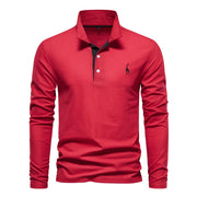 2023 New Men'S Deer Embroidery Polo Shirts Solid Color Long Sleeve Social Business Male
