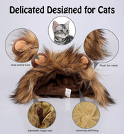 Lion Mane Wig for Cats and Dogs, Funny Pet Cat Costumes for Halloween Christmas, Furry Pet Clothing Accessories